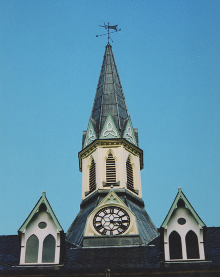 <h2>VIEW OF THE TOWN HALL’S CLOCK TOWER AND WEATHER VANE</h2><p class='caption'>Copyright Mike Bridge</p>